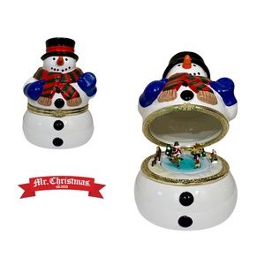 Mr. Christmas "Snowman" Animated Music Box, Moving Skaters, Vintage  - (1990's)